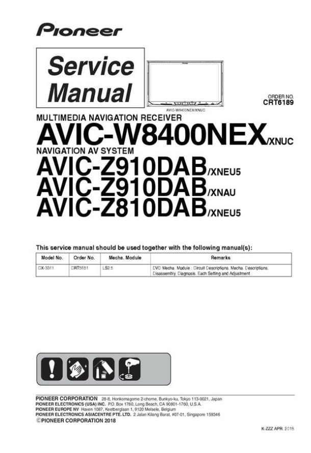 AVIC-W8400NEX, AVIC-Z910DAB, AVIC-Z810DAB, CX-3311_CRT6189_CRT5651